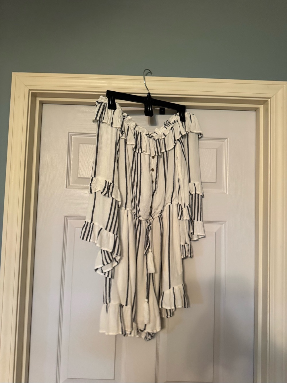 American Eagle Outfitters White Romper with Black Stripes